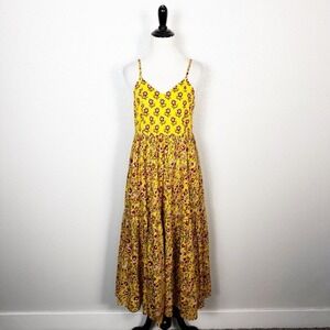 Gulab‎ Chand Jaipur India Size M Boho Cottage Hand Block Printed Midi Dress